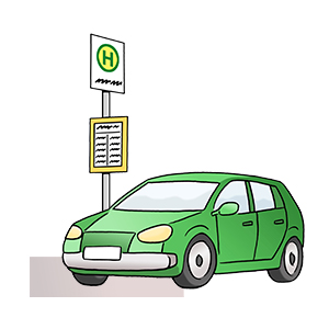 Ein Auto an einer Bushaltestellt