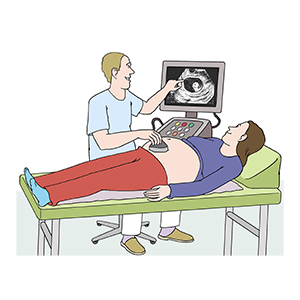 Eine Patientin bei der Ultraschall Untersuchung.
